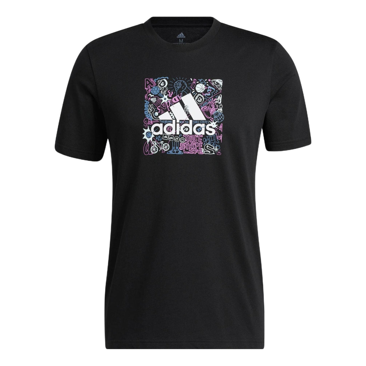 Men's adidas Cartoon Graffiti Alphabet Logo Pattern Printing Round Neck Short Sleeve Black T-Shirt IB9427
