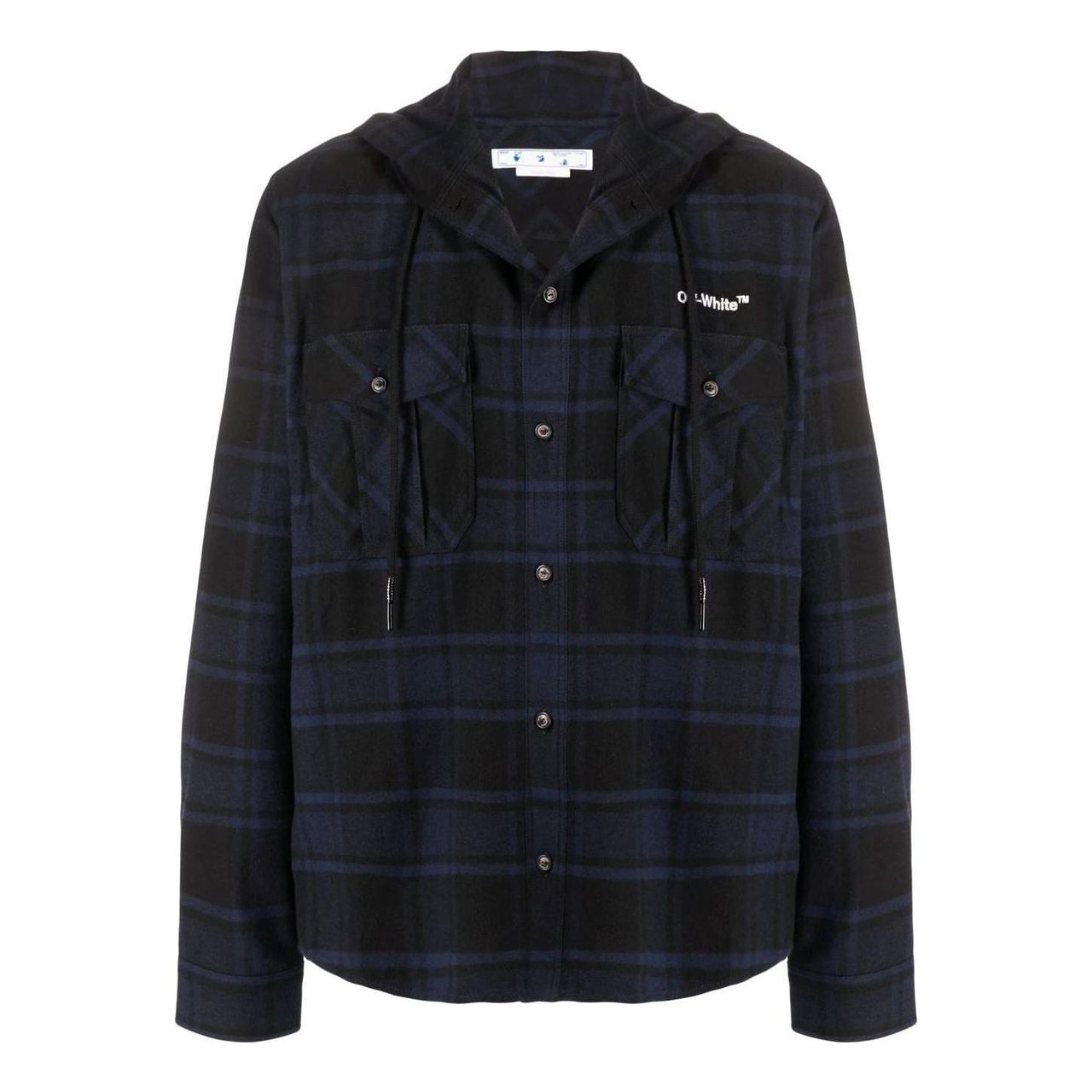 Men's Off-White Plaid Full Print Hooded Long Sleeves Blue Jacket OMGA225S22FAB00145014501