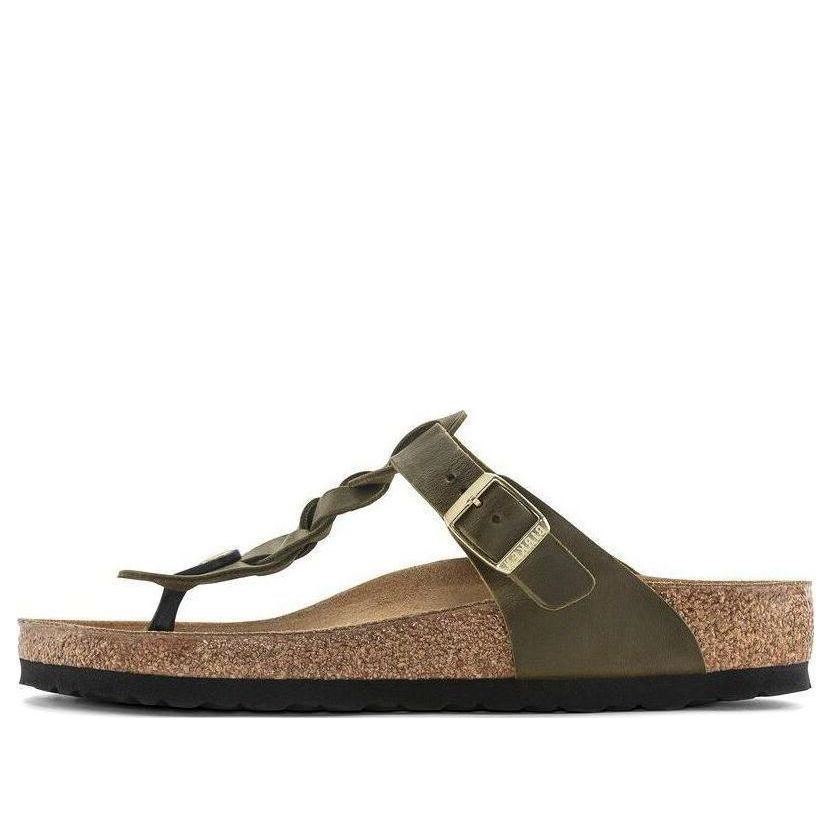 Birkenstock Gizeh Braided Oiled Leather Narrow Fit Sandals 'Olive Green' 1024069