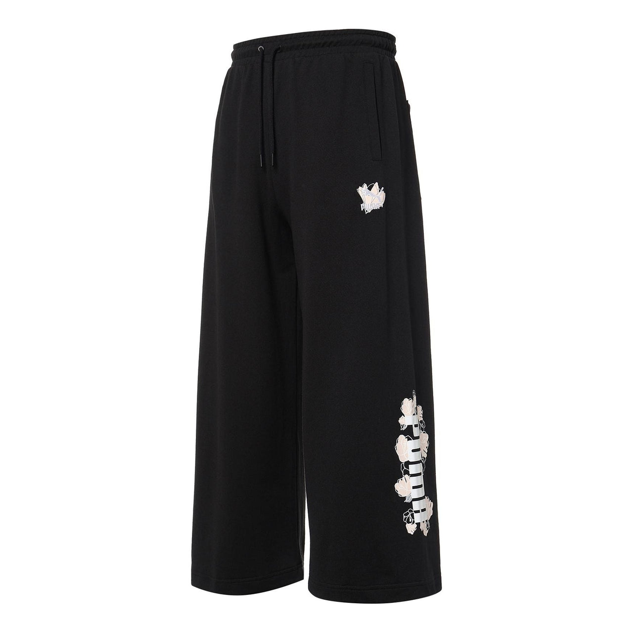 (WMNS) PUMA Logo Printing Knitting Casual Pants Black 532046-01