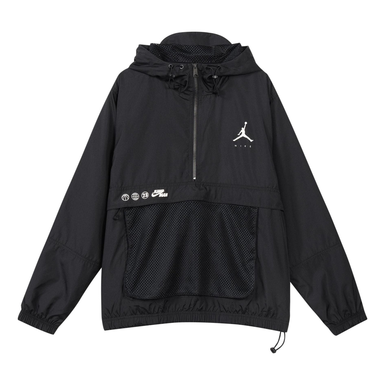 Men's Jordan Logo Printing Loose Hooded Half Zipper Jacket Black DJ0247-010