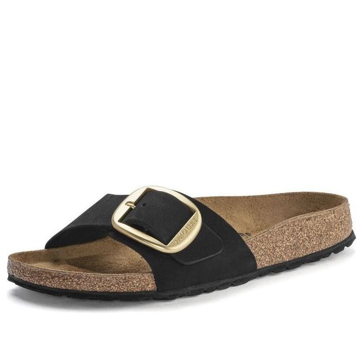 (WMNS) Birkenstock Madrid Big Buckle Nubuck Leather Narrow Fit Sandals 'Black' 1023373