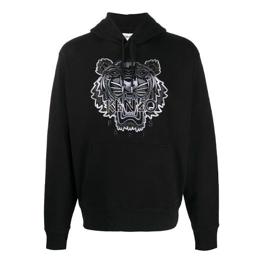 Men's KENZO SS21 Pattern hooded Pullover Long Sleeves Black FB55SW3164XG-99