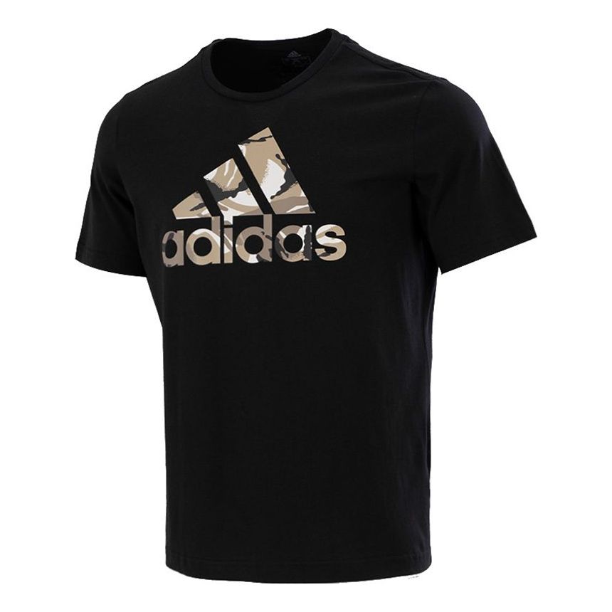 adidas M Camo T Camouflage Logo Printing Sports Short Sleeve Black H12198
