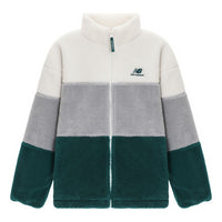 New Balance Plus Colorblock Patch Detail Zip Up Teddy Jacket 'White Grey Green' 6DC44823-HT