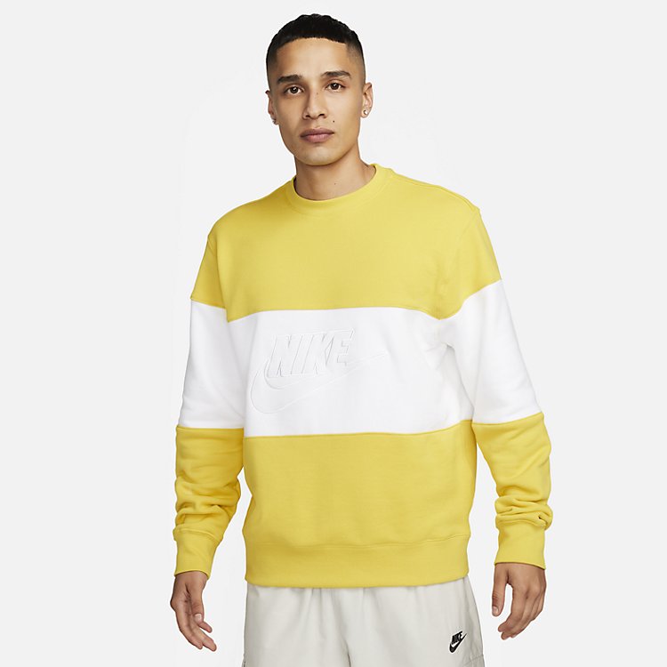 Nike Club French Terry Colour-Blocked Crew 'Vivid Sulphur' FB7849-709