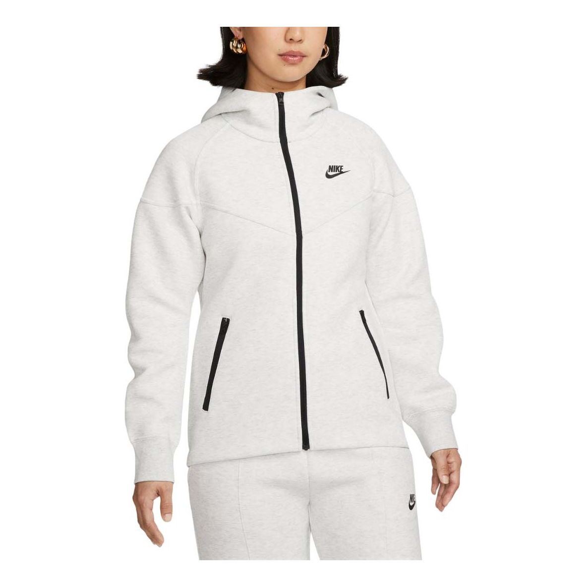 (WMNS) Nike Sportswear Tech Fleece Windrunner Full-Zip Hoodie Asia Sizing 'Light Grey Black' FB8339-013