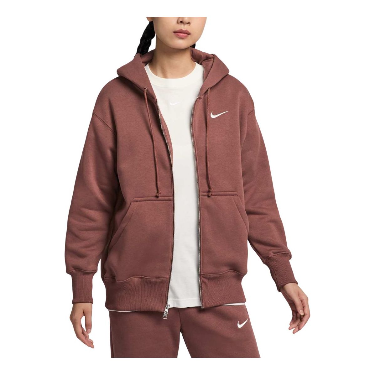 (WMNS) Nike Sportswear Phoenix Fleece Oversized Full-Zip Hoodie Asia Sizing 'Red Sepia' DQ5759-218