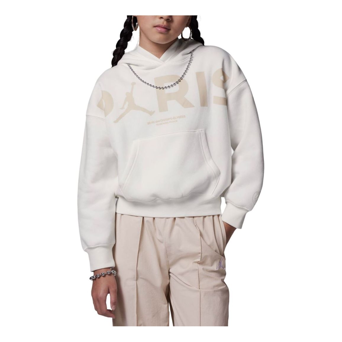 (GS) Air Jordan Paris Saint-Germain Brooklyn Fleece Graphic Hoodie 'Sail' HQ8127-133