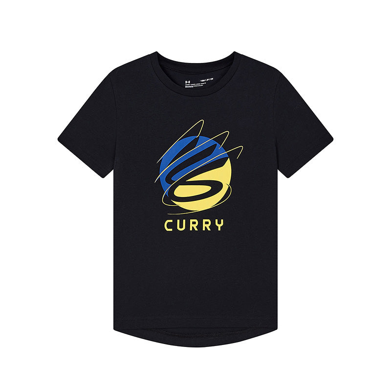 (GS) Under Armour Curry Logo T-Shirt 'Black Blue Yellow' 1370279-001
