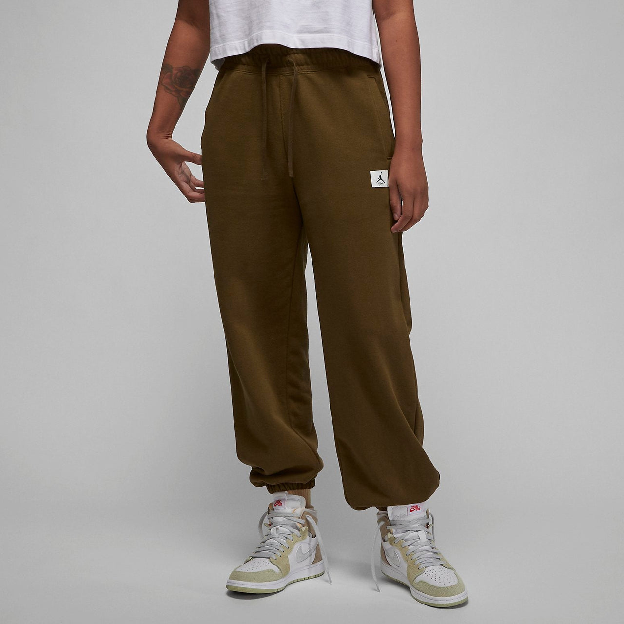 (WMNS) Air Jordan Flight Fleece Trousers 'Light Olive' DQ4607-385