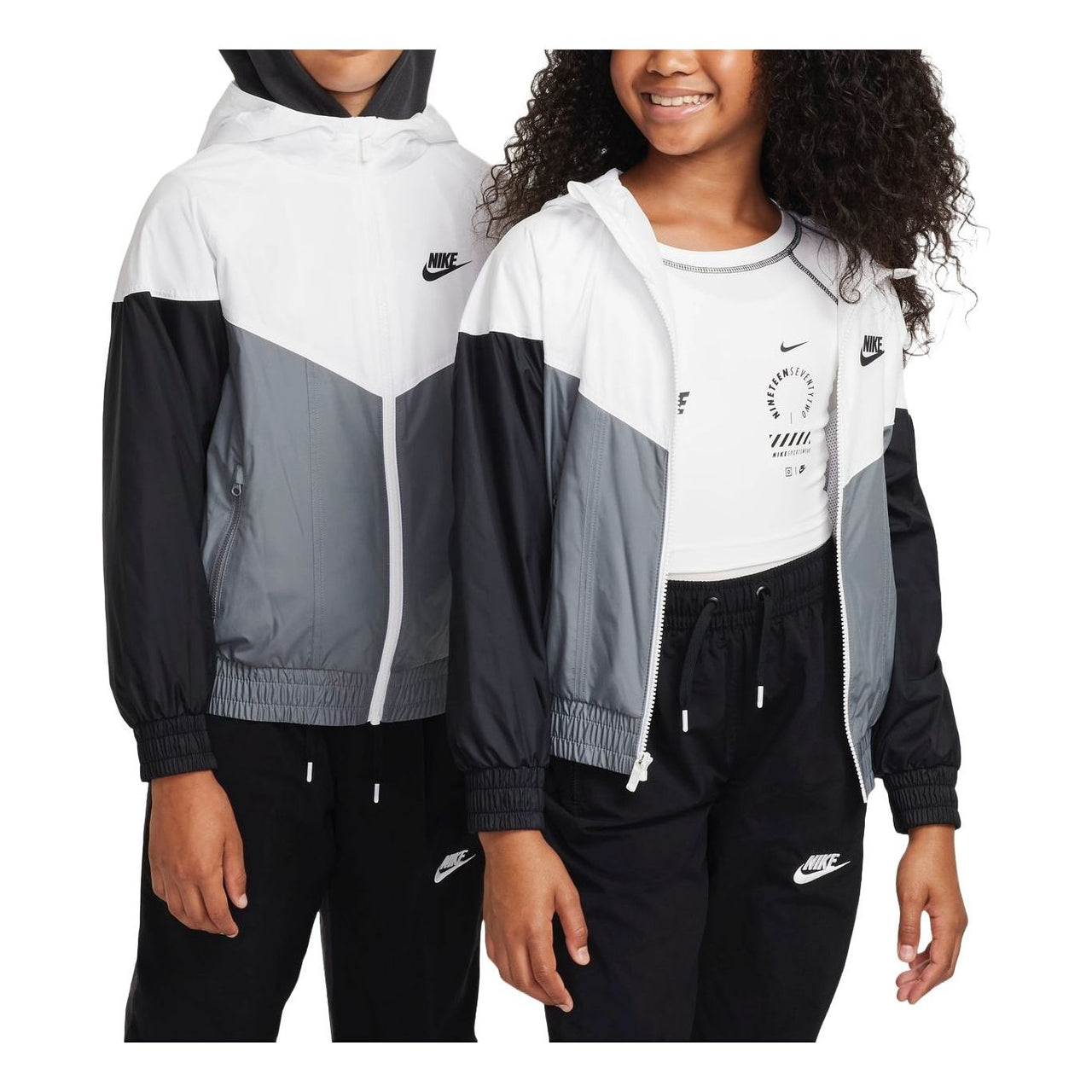 (GS) Nike Sportswear Windrunner Hooded Repel Jacket 'White Grey Black' FZ5516-100