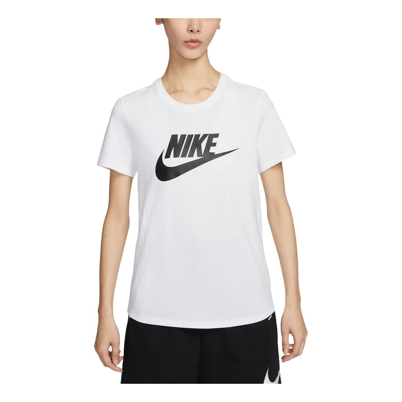 (WMNS) Nike Sportswear Essentials Logo T-shirt Asia Sizing 'White Black' DX7907-100