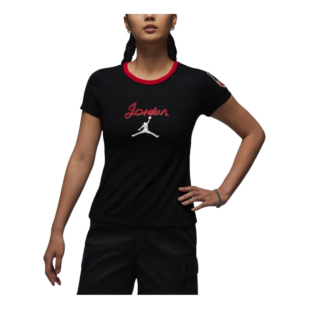(WMNS) Air Jordan Graphic Slim Fit T-shirt Asia Sizing 'Black' HM4895-010