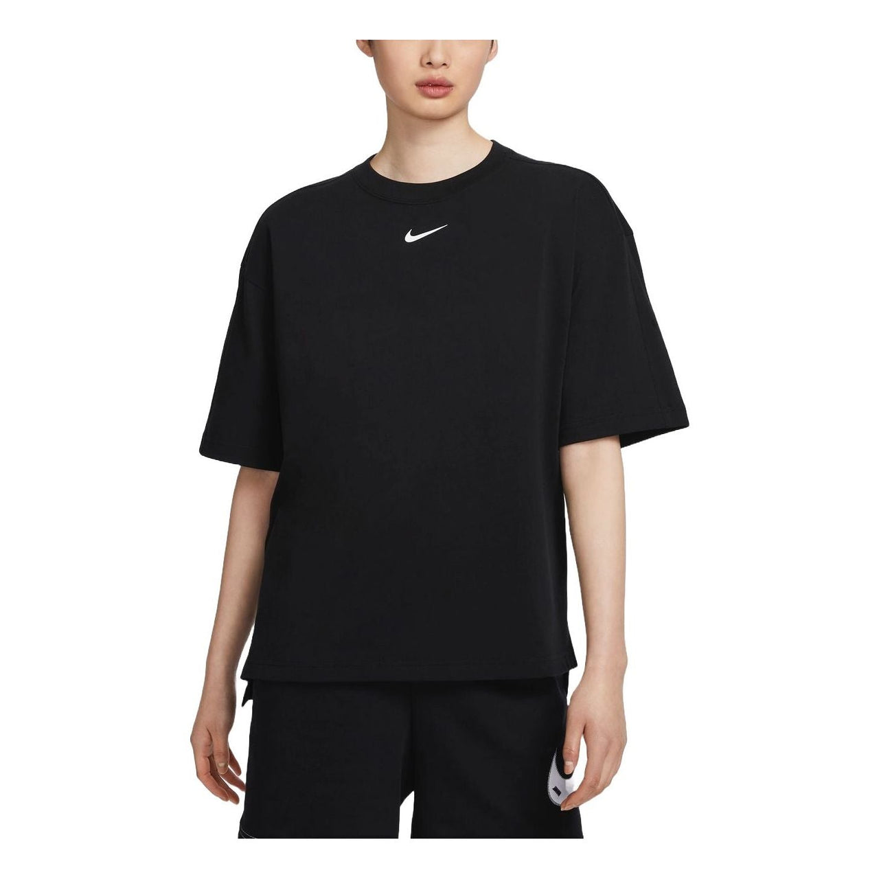 (WMNS) Nike Sportswear Swoosh Oversized T-shirt Asia Sizing 'Black White' HJ3947-010