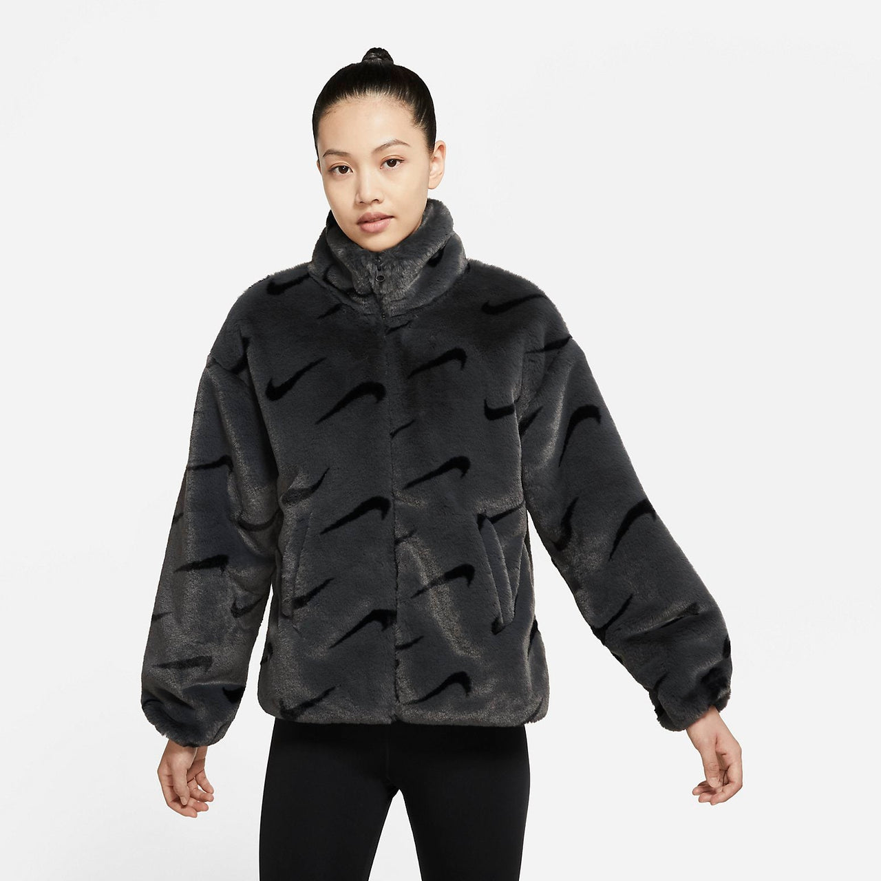 (WMNS) Nike Printed Faux Fur Jacket Asia Sizing 'Dark Smoke Grey' DQ6843-070