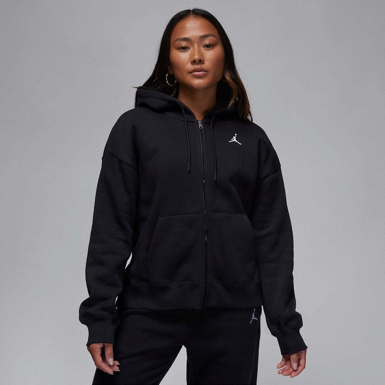 (WMNS) Air Jordan Brooklyn Fleece Full Zip Hoodie 'Black' FD7866-010