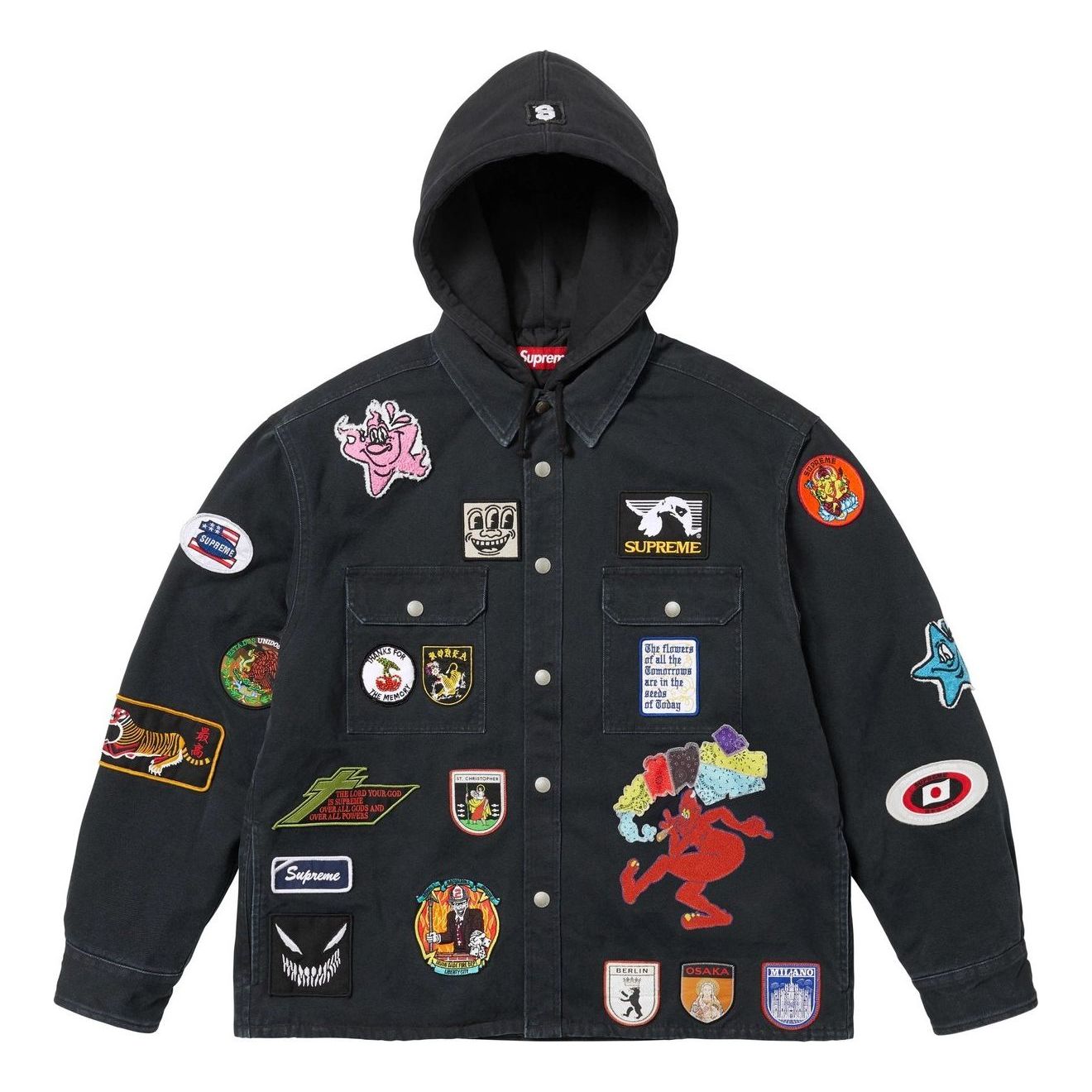 Supreme Patches Hooded Zip Up Shirt 'Black' SS25S30-BLACK