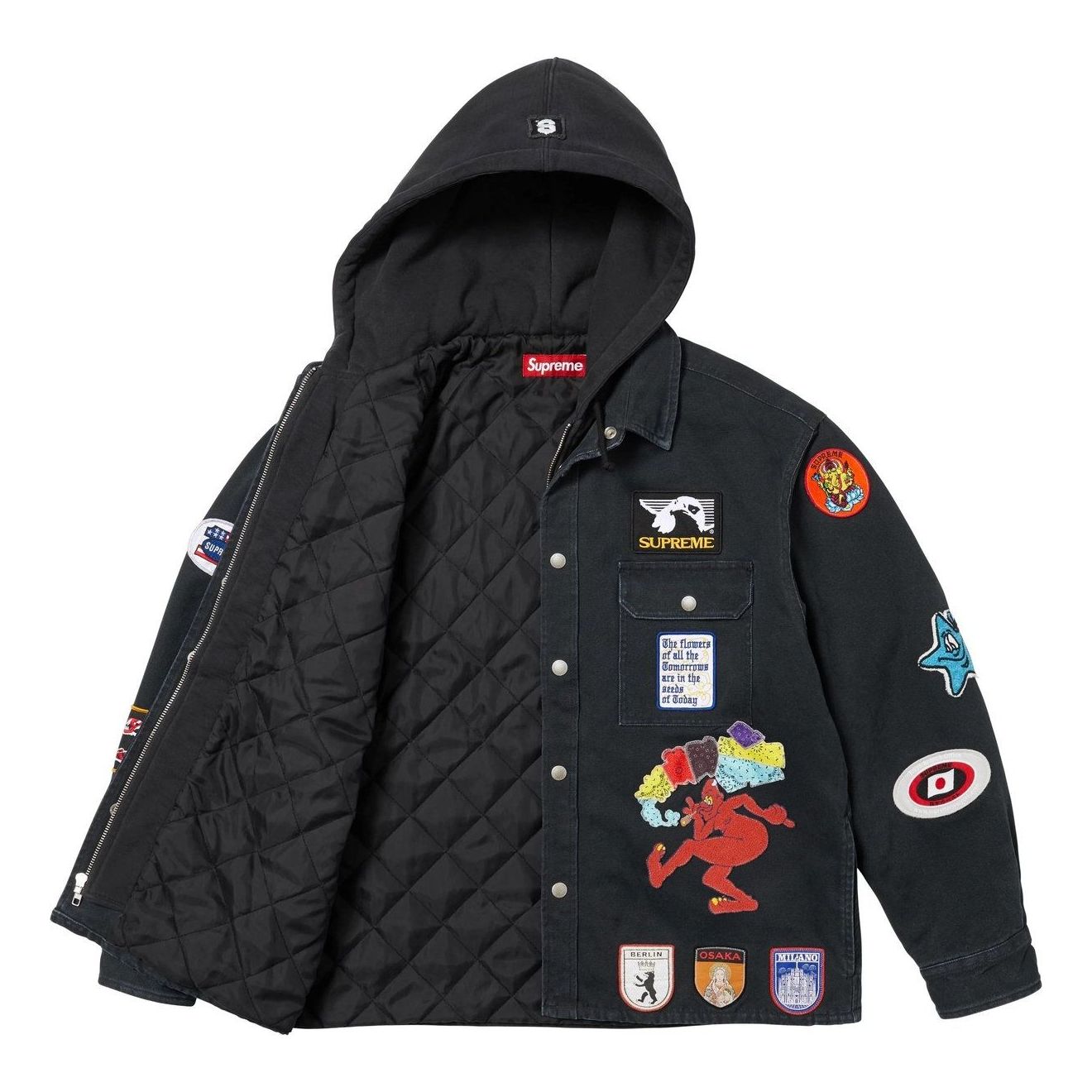 Supreme Patches Hooded Zip Up Shirt 'Black' SS25S30-BLACK