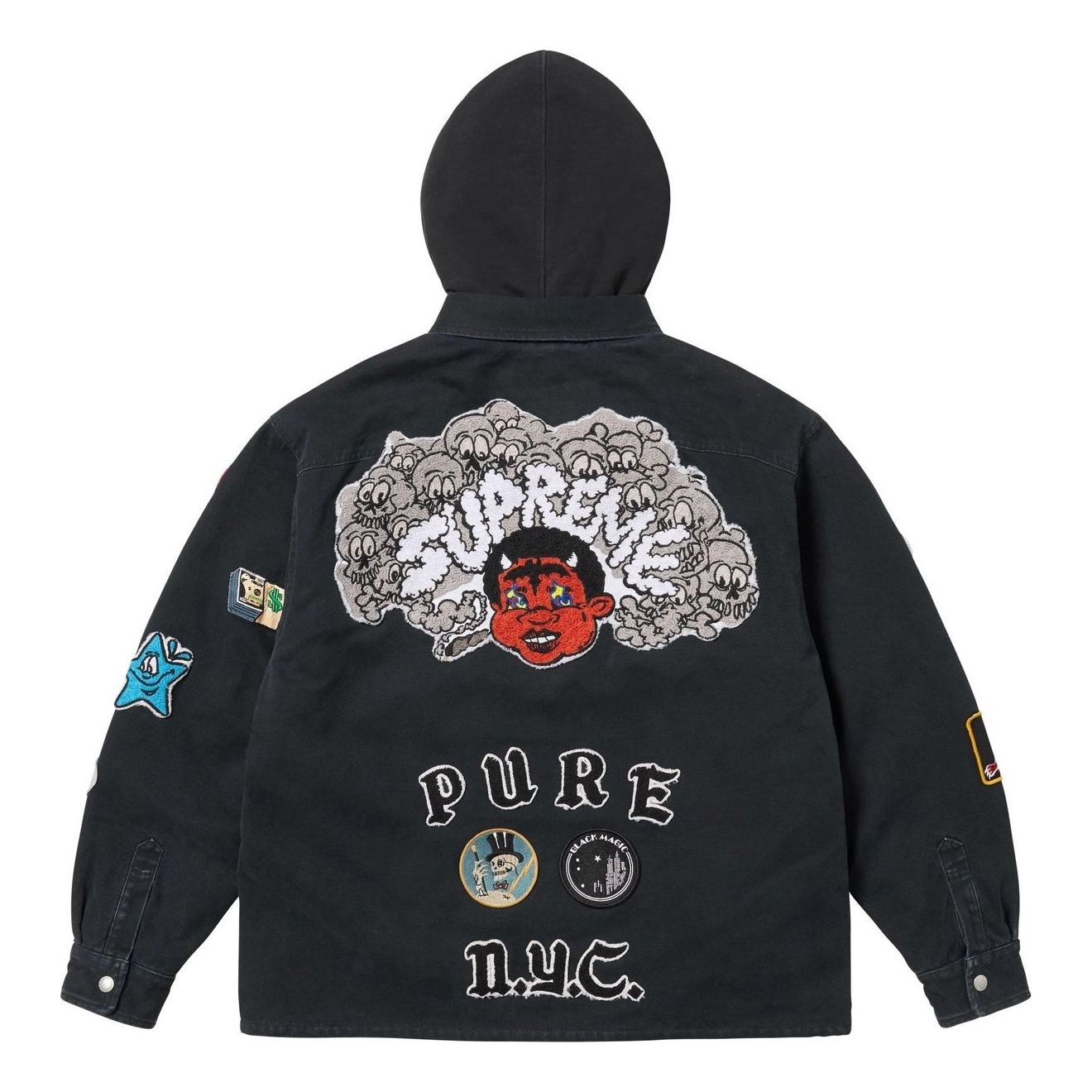 Supreme Patches Hooded Zip Up Shirt 'Black' SS25S30-BLACK