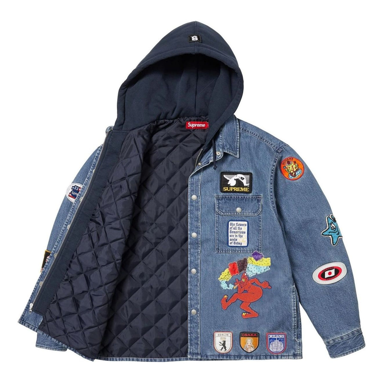 Supreme Patches Hooded Zip Up Shirt 'Denim' SS25S30-DENIM