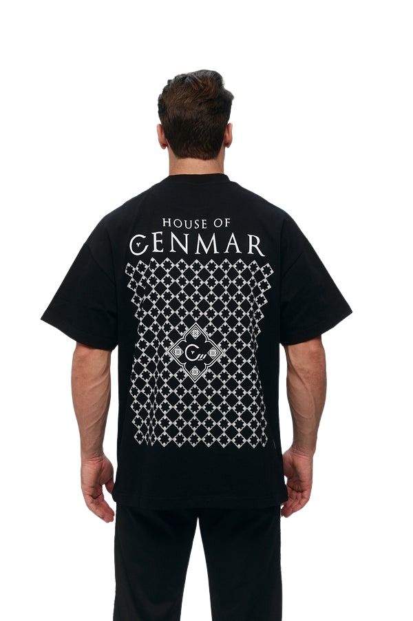 House of Cenmar T-Shirt with Cenmar Pattern Printed 'Black' HOC-W236