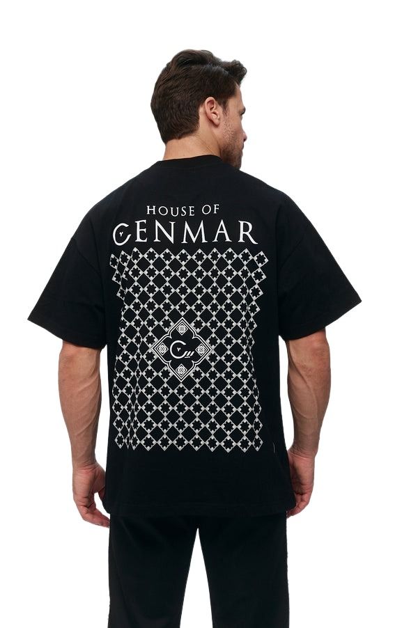 House of Cenmar T-Shirt with Cenmar Pattern Printed 'Black' HOC-W236