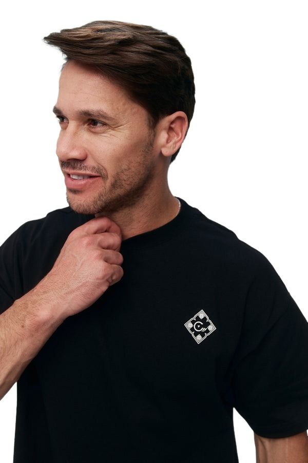 House of Cenmar T-Shirt with Cenmar Pattern Printed 'Black' HOC-W236