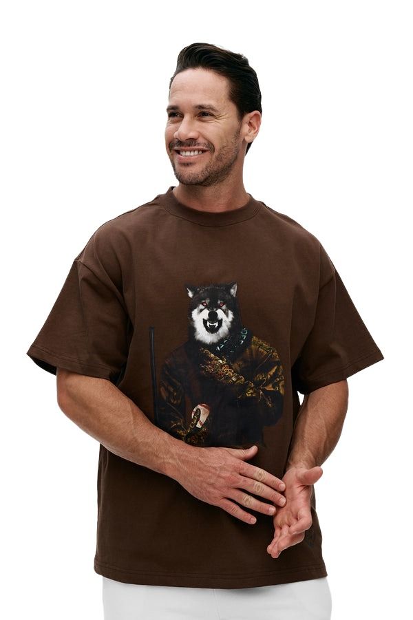 House of Cenmar Wolf Printed T-Shirt 'Light Brown' HOC-W234