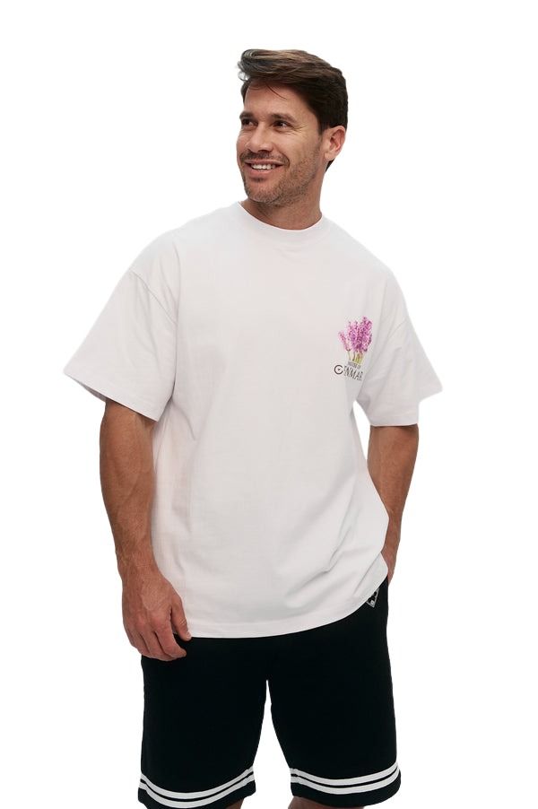 House of Cenmar T-Shirt with Lavender Artwork Print 'White' HOC-WN3