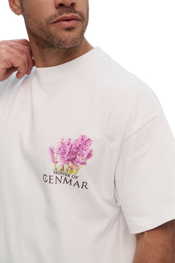 House of Cenmar T-Shirt with Lavender Artwork Print 'White' HOC-WN3