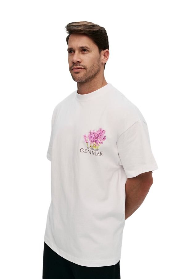 House of Cenmar T-Shirt with Lavender Artwork Print 'White' HOC-WN3