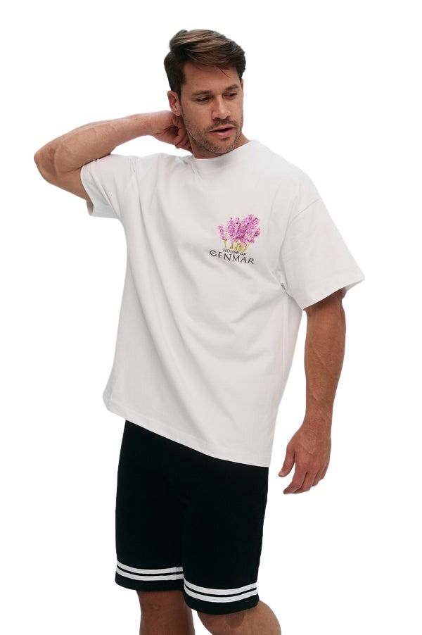 House of Cenmar T-Shirt with Lavender Artwork Print 'White' HOC-WN3