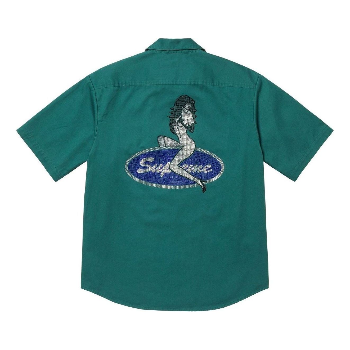 Supreme Rhinestone Pin Up Short-Sleeve Work Shirt 'Work Green' SS25S35-WORK-GREEN
