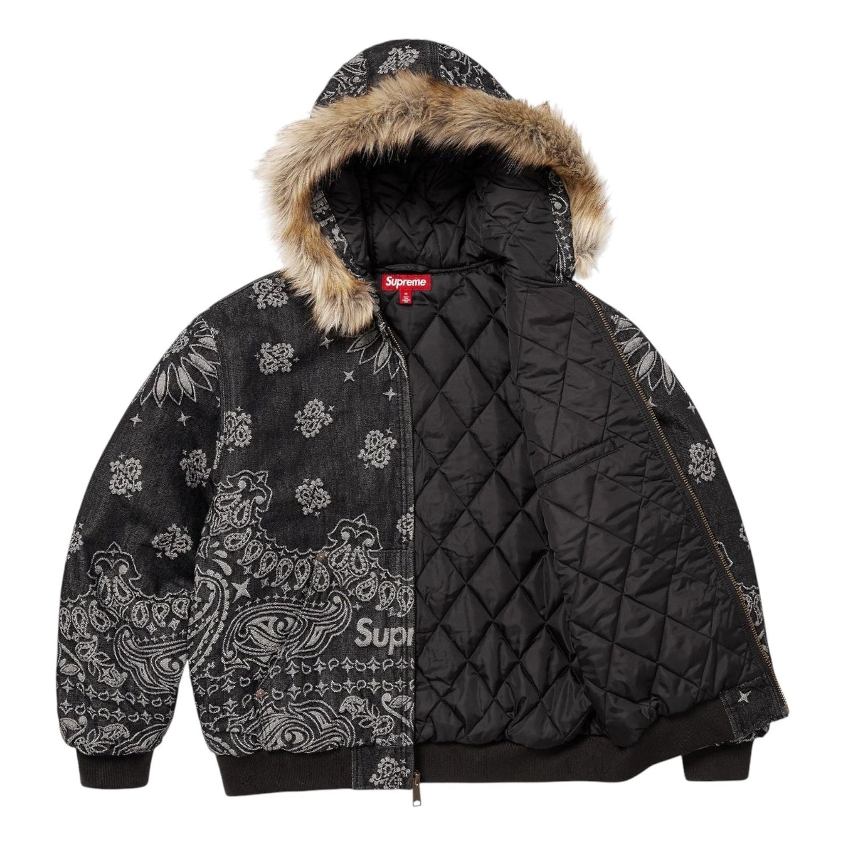 Supreme Bandana Jacquard Denim Hooded Work Jacket 'Black' SS25J42-BLACK