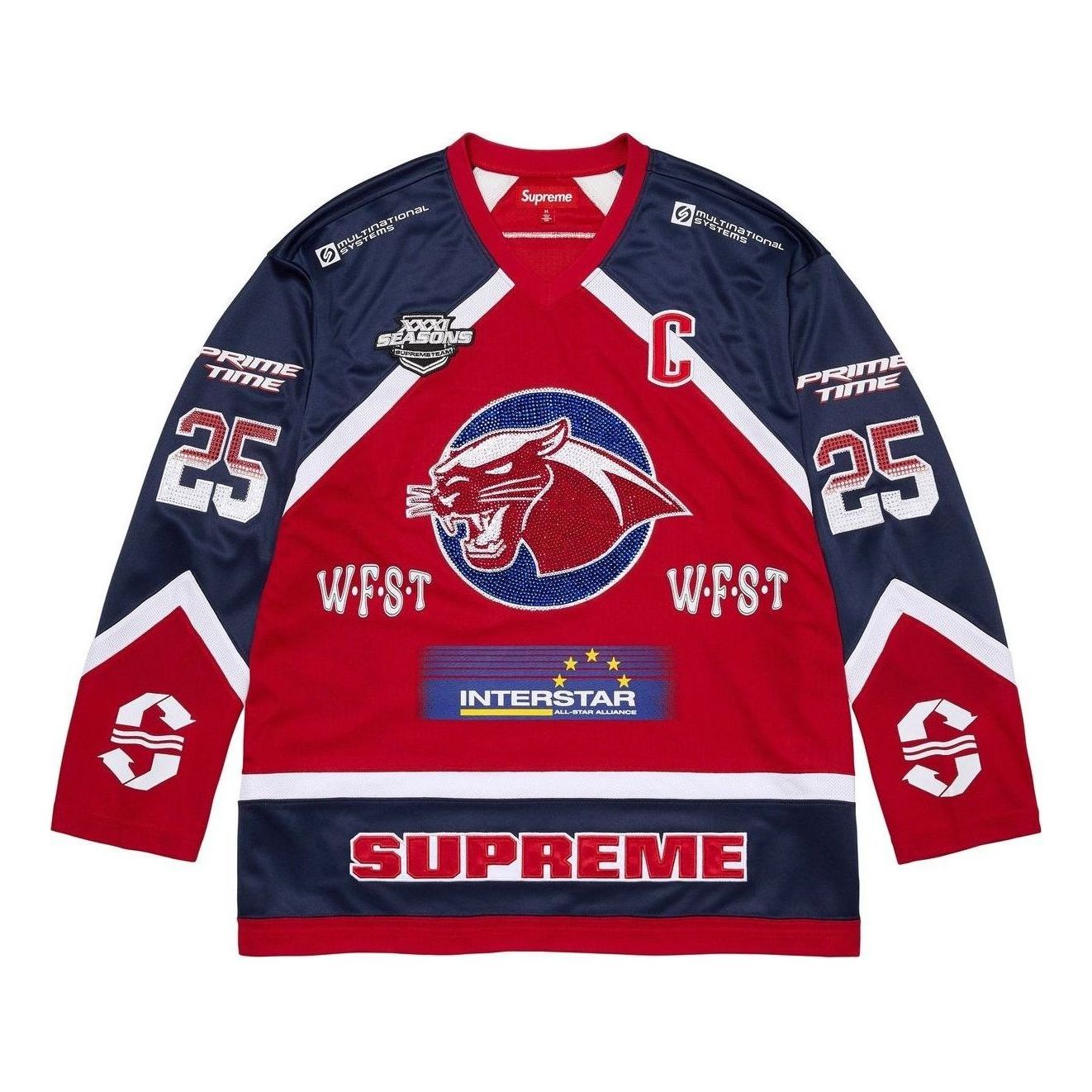 Supreme Rhinestone Hockey Jersey 'Red' SS25KN29-RED