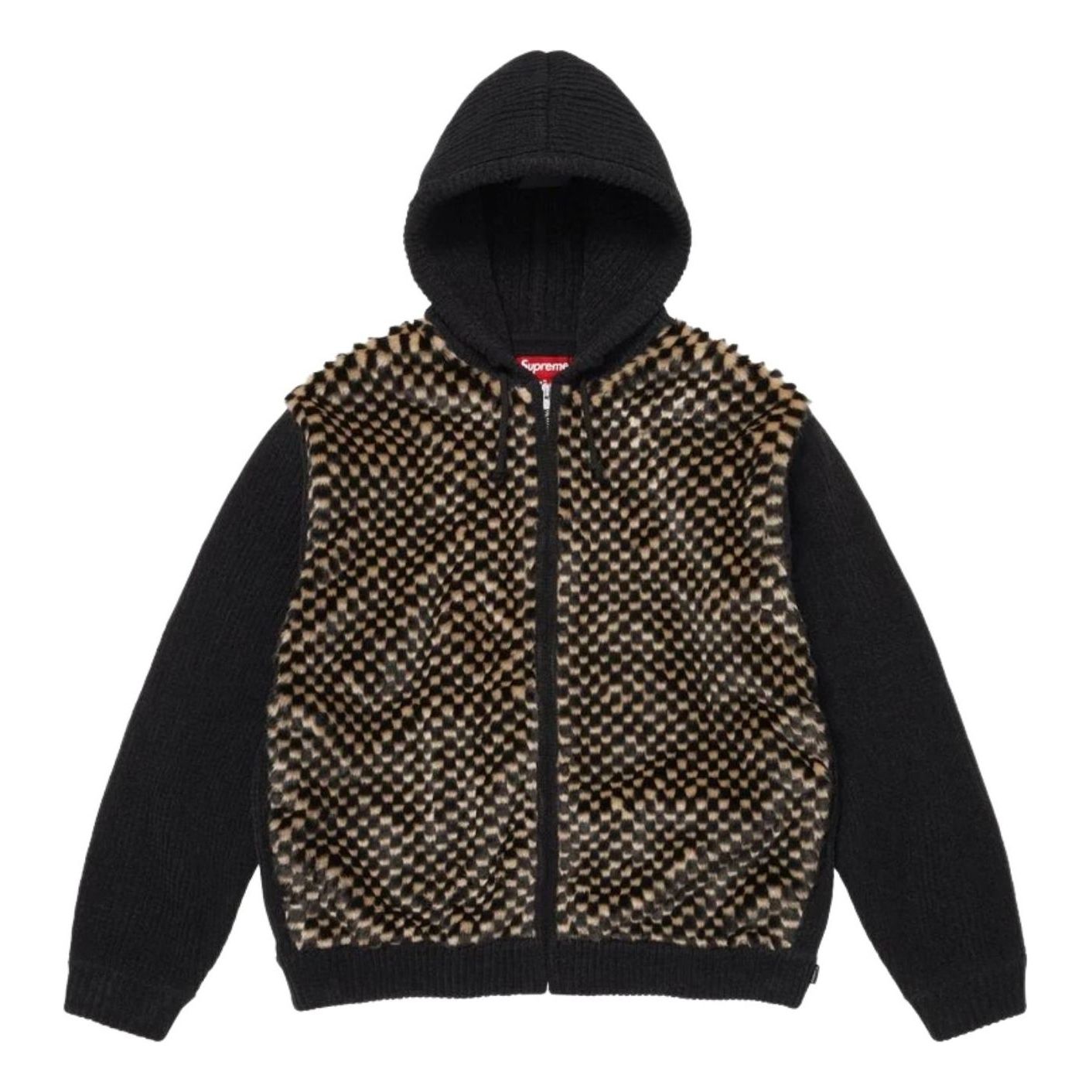 Supreme SS26 Checkerboard Faux Fur Zip Up Hooded Sweater 'Black' SUP-SS26-127-BLK