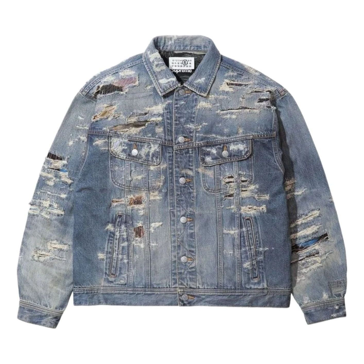 Supreme x MM6 Maison Margiela Distressed Selvedge Denim Trucker Jacket 'Washed Indigo' SUP-SS26-106-IDG