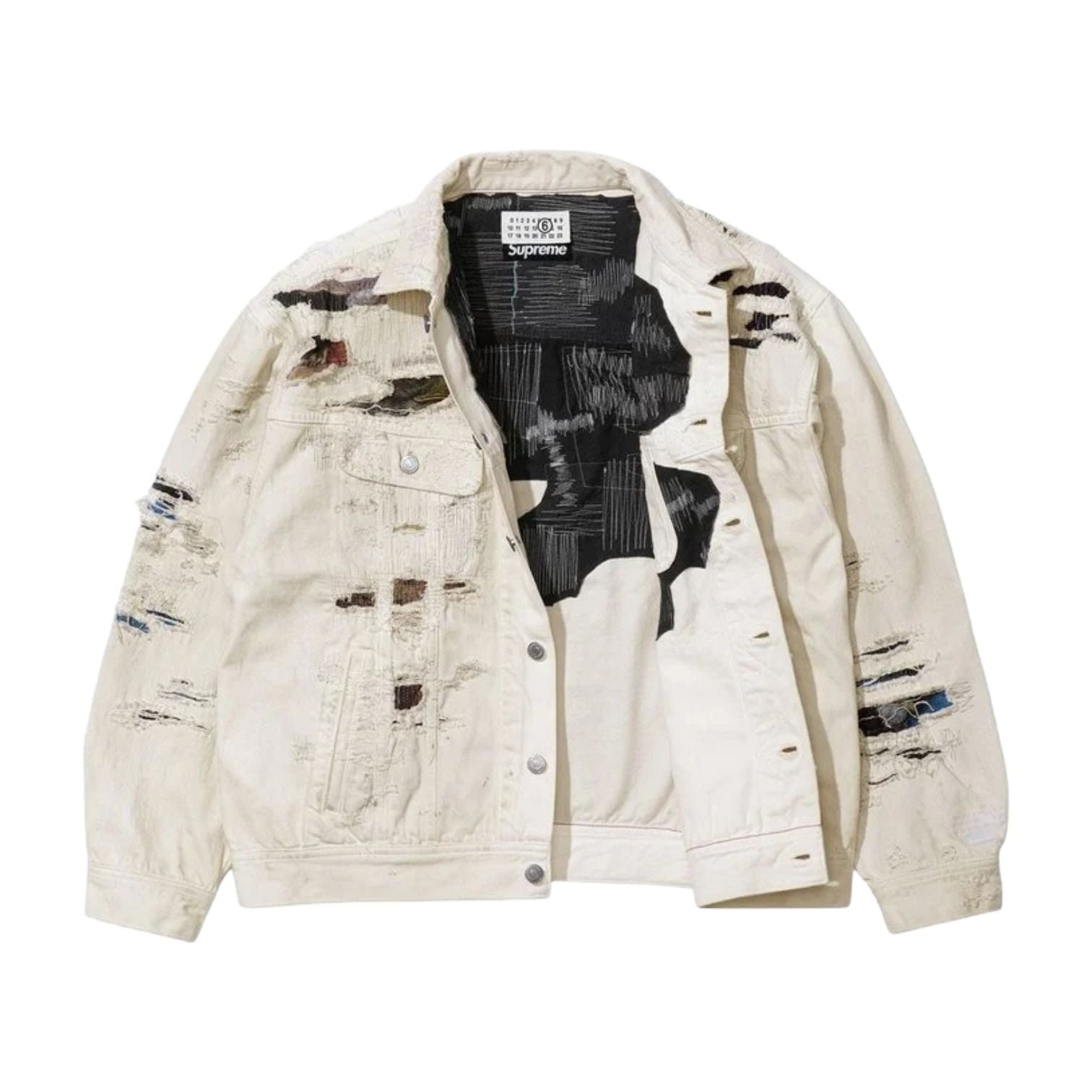 Supreme x MM6 Maison Margiela Distressed Selvedge Denim Trucker Jacket 'White' SUP-SS26-106-WHT