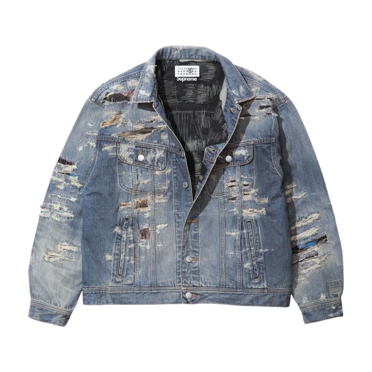 Supreme x MM6 Maison Margiela Distressed Selvedge Denim Trucker Jacket 'Washed Indigo' SUP-SS26-106-IDG