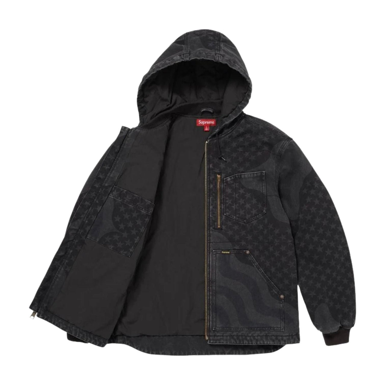 Supreme SS26 Flag Quilted Hooded Work Jacket 'Black' SUP-SS26-132-BLK