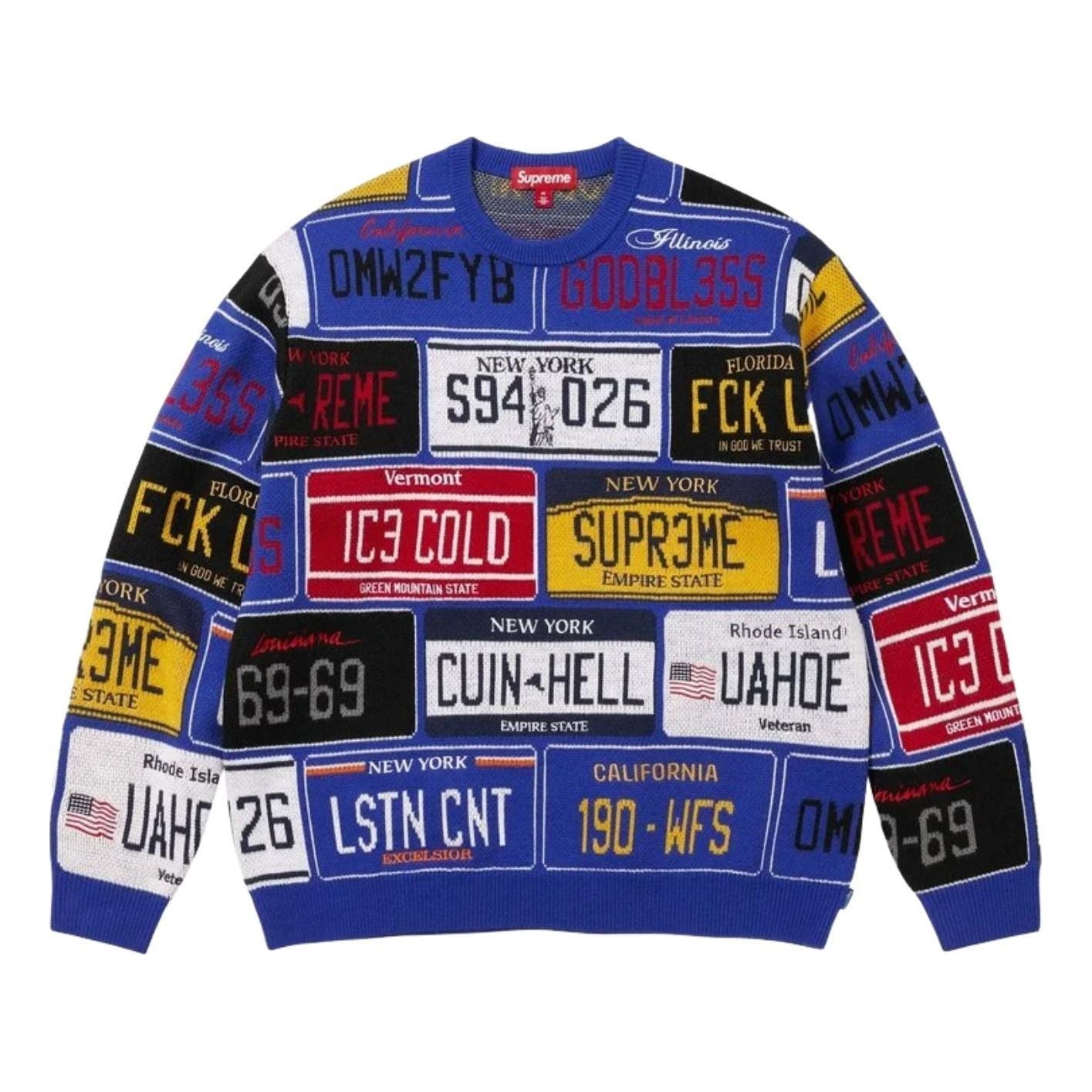 Supreme SS26 License Plate Sweater 'Royal' SUP-SS26-181-RYL