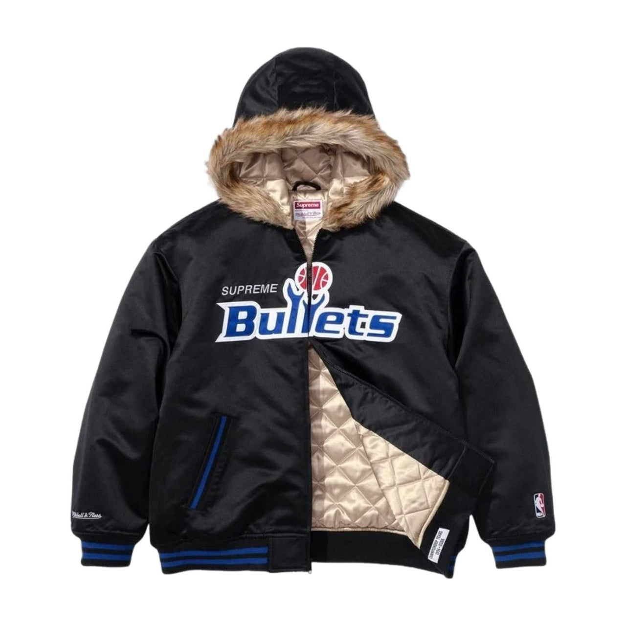 Supreme x Mitchell & Ness SS26 Teams Hooded Satin Varsity Jacket 'Black' SUP-SS26-285-BLK
