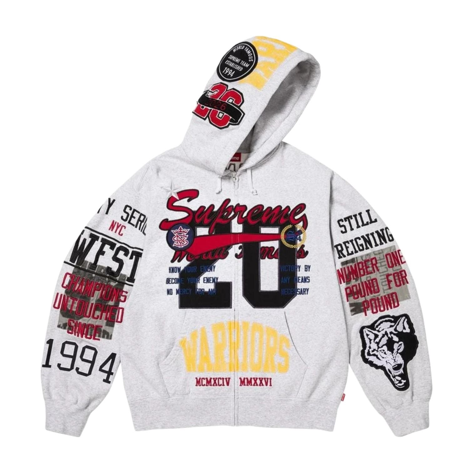 Supreme SS26 Warriors Appliqué Zip Up Hooded Sweatshirt 'Ash Gray' SUP-SS26-212-GRY