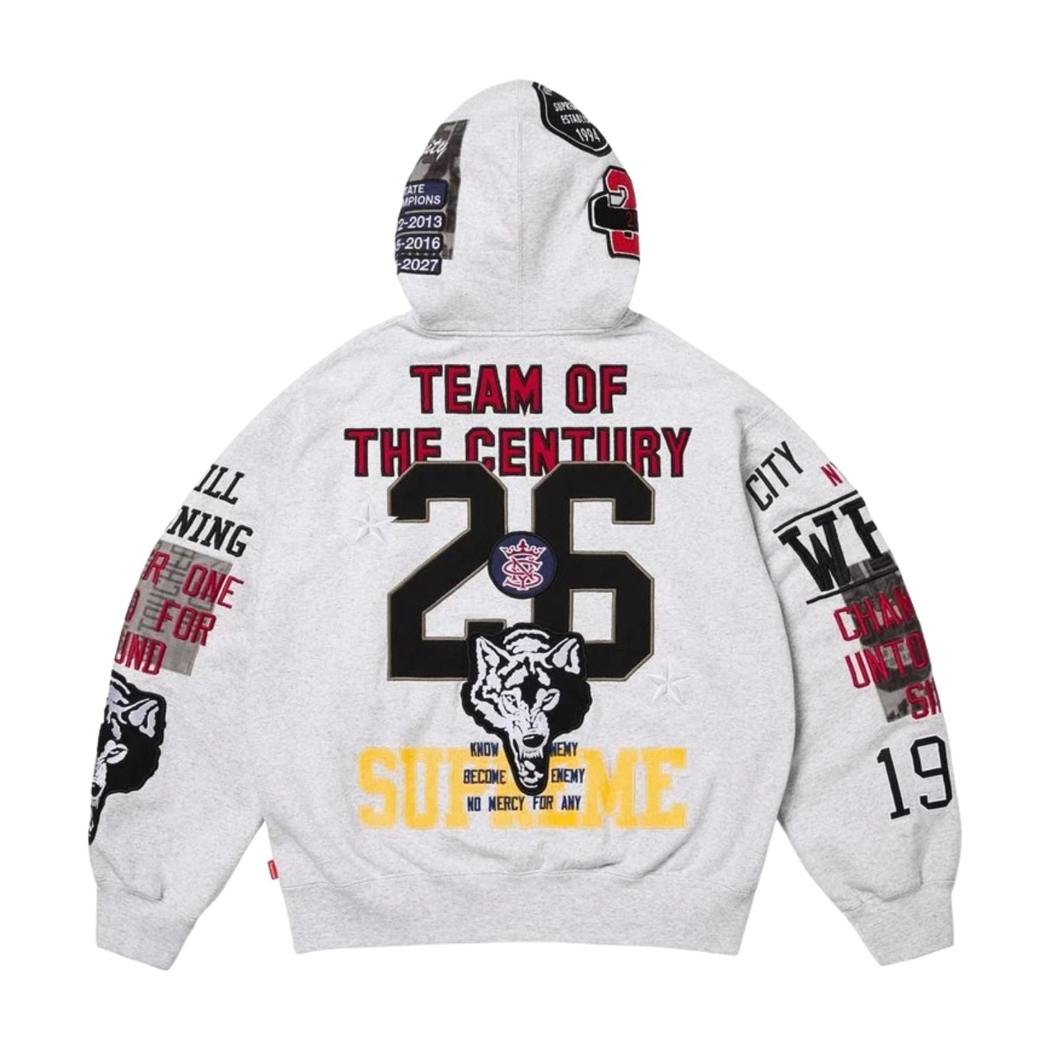 Supreme SS26 Warriors Appliqué Zip Up Hooded Sweatshirt 'Ash Gray' SUP-SS26-212-GRY