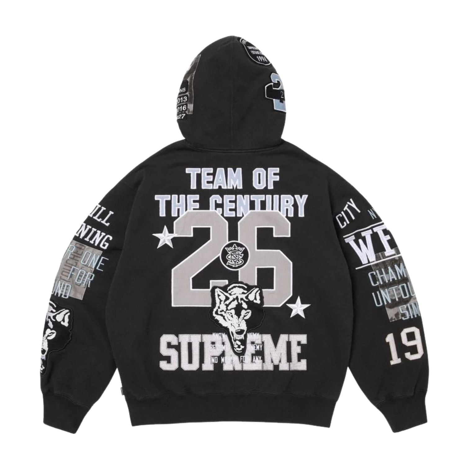 Supreme SS26 Warriors Appliqué Zip Up Hooded Sweatshirt 'Black' SUP-SS26-212-BLK