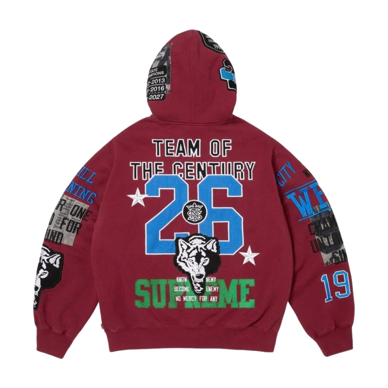 Supreme SS26 Warriors Appliqué Zip Up Hooded Sweatshirt 'Cardinal' SUP-SS26-212-RED