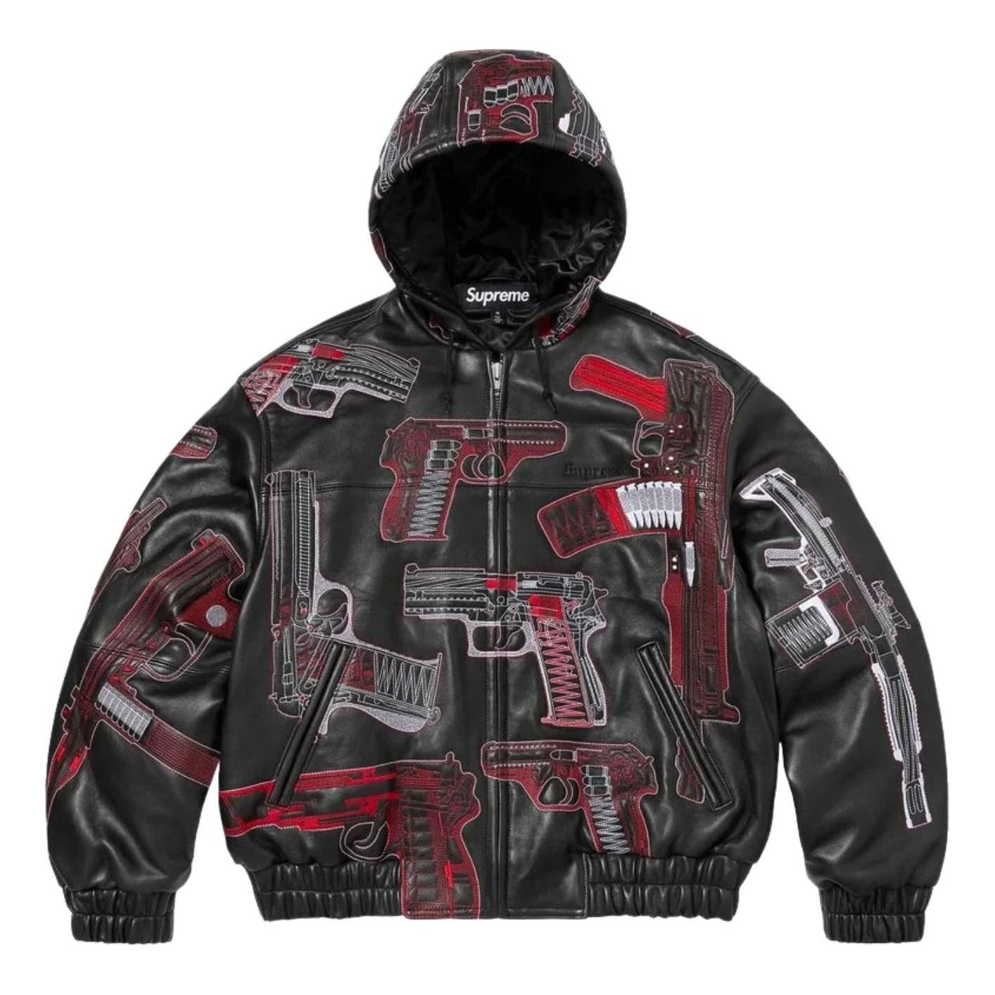 Supreme SS26 Guns Embroidered Hooded Leather Jacket 'Black' SUP-SS26-050-BLK
