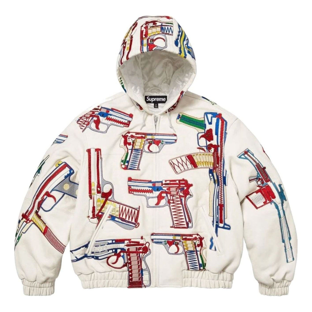 Supreme SS26 Guns Embroidered Hooded Leather Jacket 'White' SUP-SS26-050-WHT