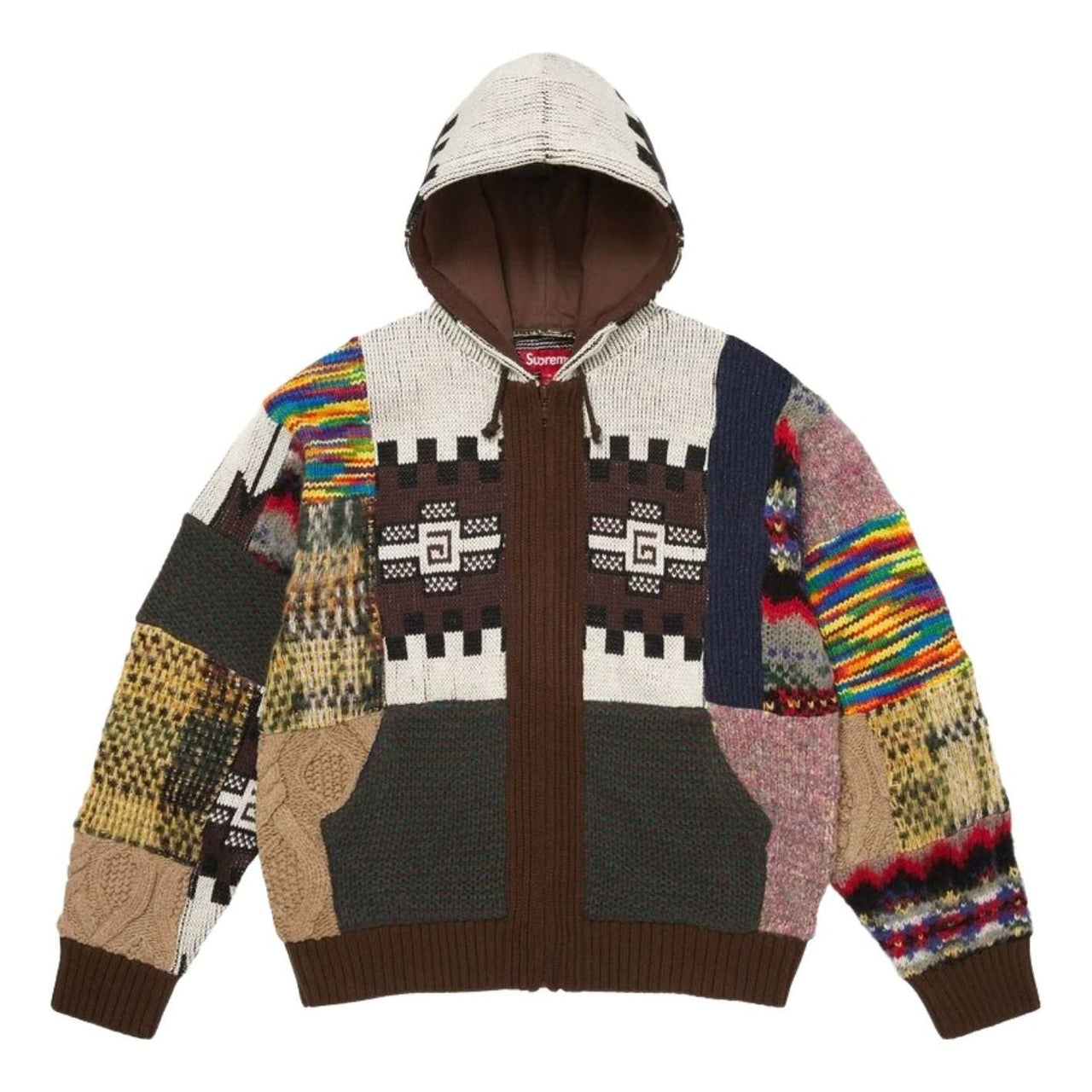 Supreme SS26 Patchwork Zip Up Hooded Sweater 'Brown' SUP-SS26-261-BRN
